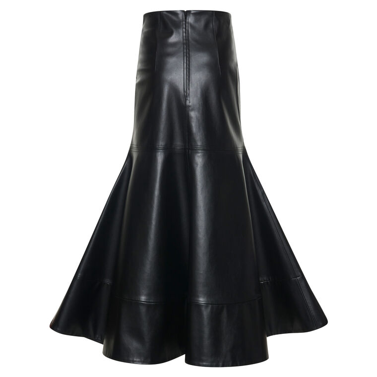 Flared Hem Leather Midi Skirt image number null