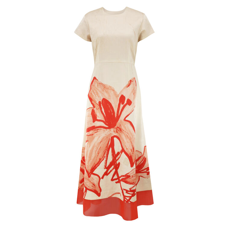 Ayrin Short Sleeve Midi Dress With Organza Hem image number null