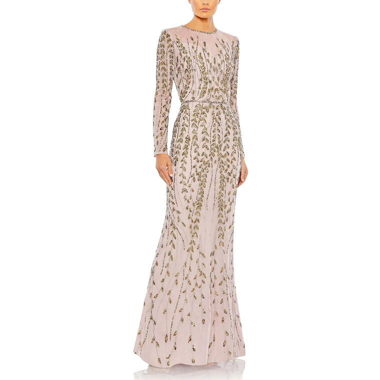 Embellished Illusion High Neck Long Sleeve Gown image number null