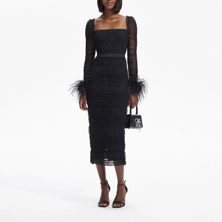 Dot Mesh Feather Midi Dress image number null