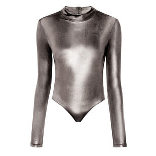 Coated Jersey Long Sleeve Mock Neck Bodysuit