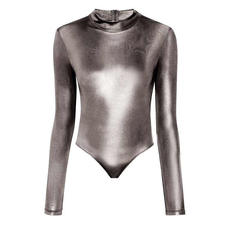 Coated Jersey Long Sleeve Mock Neck Bodysuit image number null