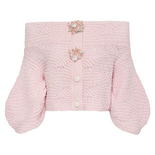 Lenon Off Shoulder Sweater With Embroidered Jewel Buttons