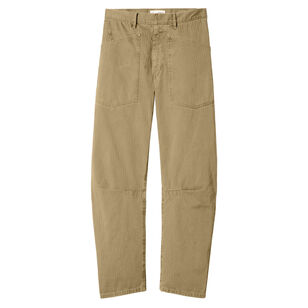 Shon Wide-Leg Herringbone Mid-Rise Barrel Leg Pant