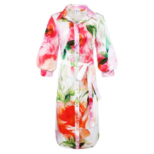 Clementine Button-Front Peony Floral Midi Dress