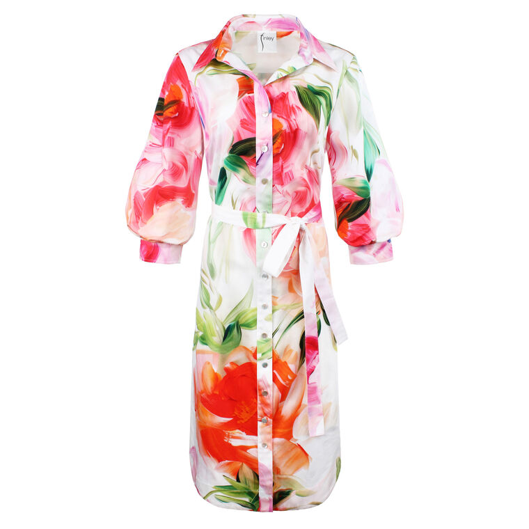 Clementine Button-Front Peony Floral Midi Dress image number null