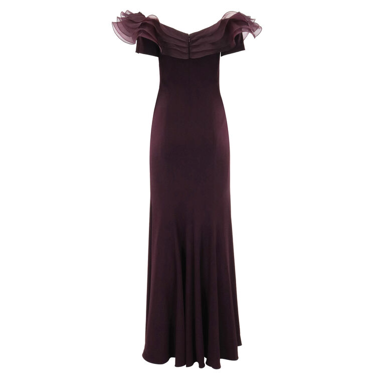 Ruffled Off Shoulder Crepe Gown image number null