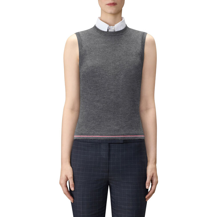Sleeveless Rib Stitch Shell Top In Merino Wool image number null
