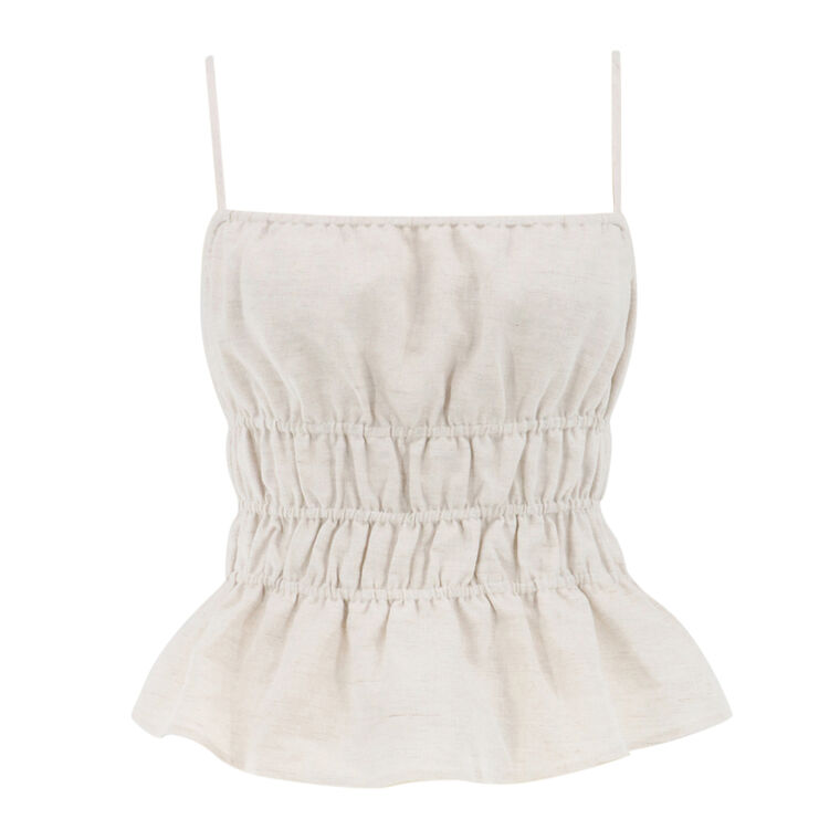 Ayla Smocked Linen Tank Top image number null