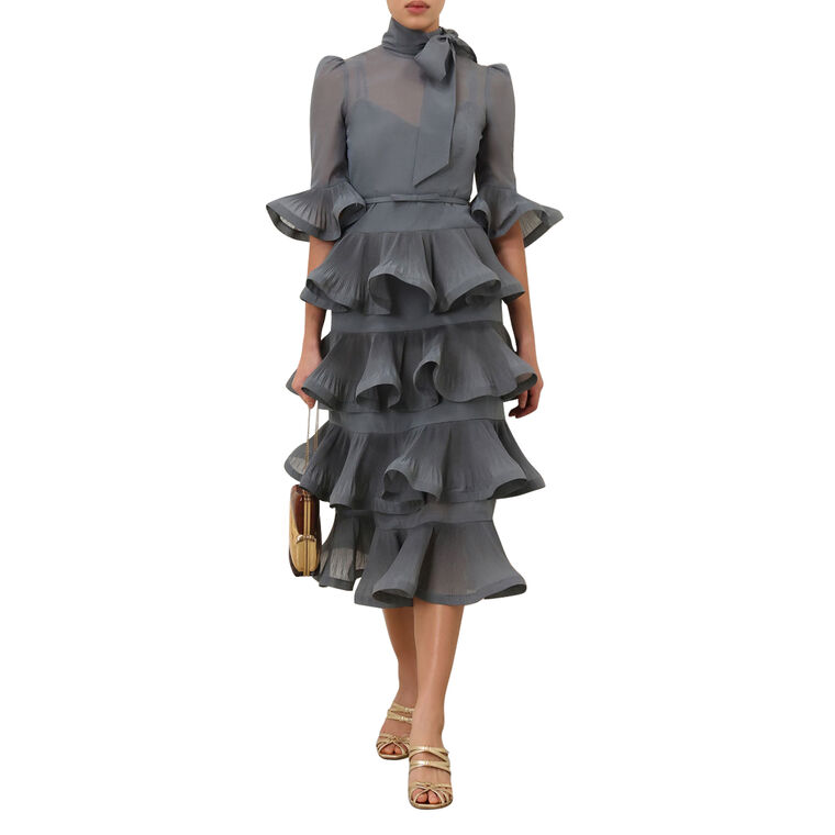 Pleated Sleeved Midi Dress image number null