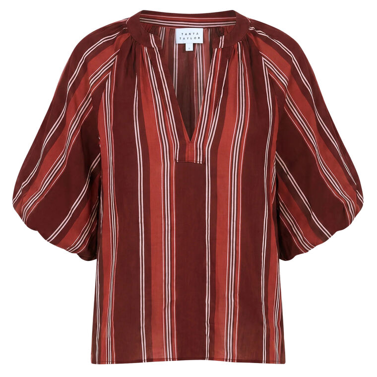 Marine 3/4 Balloon Sleeve V-Neck Top image number null