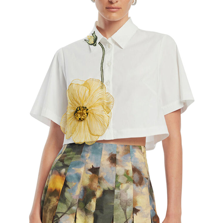 Peony Embroidered Cotton Poplin Crop Shirt image number null