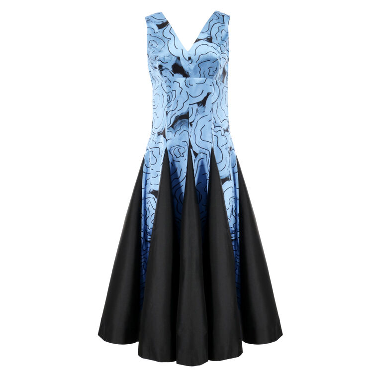 Classic Godet Rose Print Sleeveless Midi Dress image number null