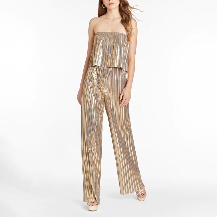 Collina Pleated Metallic Jumpsuit image number null