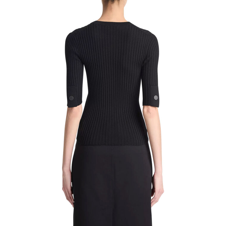 
Italian Wool-Blend Snap Elbow-Sleeve Top image number null