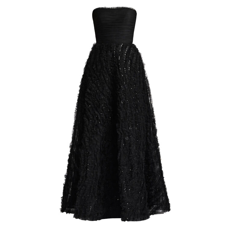 Pleated Top Gown With Ruffle Applique Skirt image number null