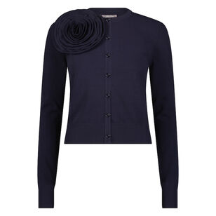 Long Sleeve Rose Detail Knit Cardigan
