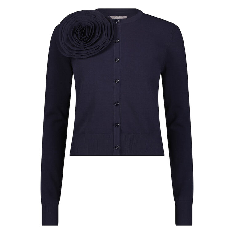 Long Sleeve Rose Detail Knit Cardigan image number null