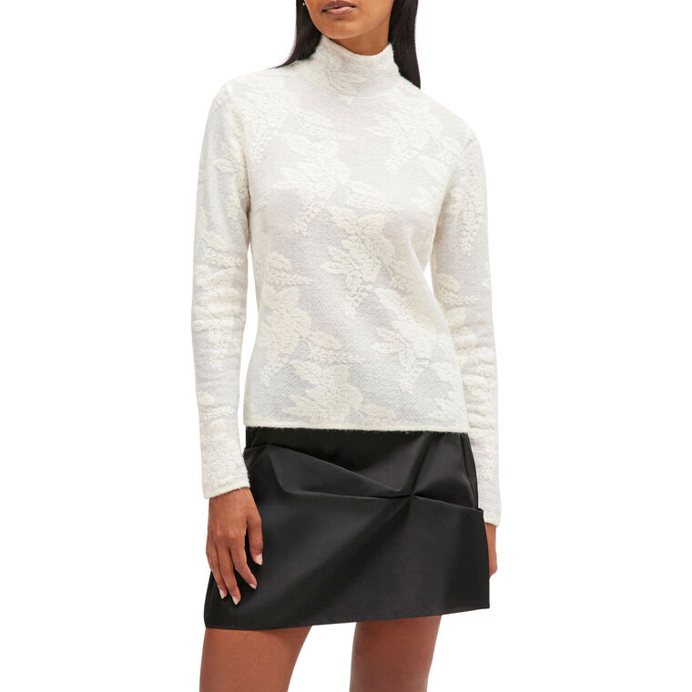 Sheer Flower Jacquard Long Sleeve Mockneck Top image number null