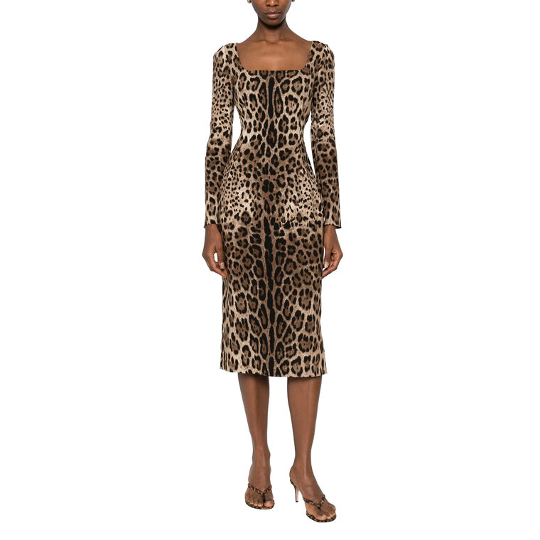 Long Sleeve Leopard-Print Midi Dress image number null