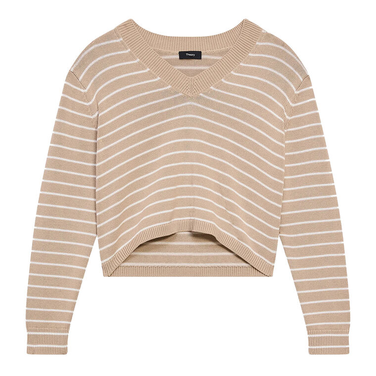 Waverly Cotton Stripe Cropped V-Neck Sweater image number null