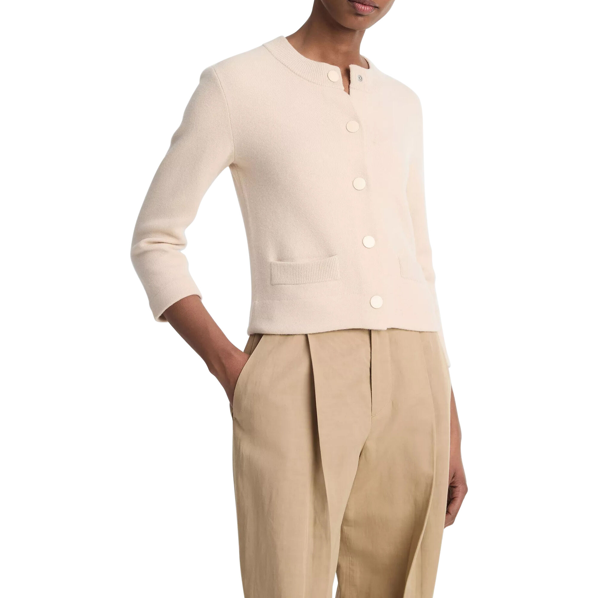 Wool-Blend Shrunken Snap Cardigan