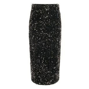 Sequined Velvet Column Skirt