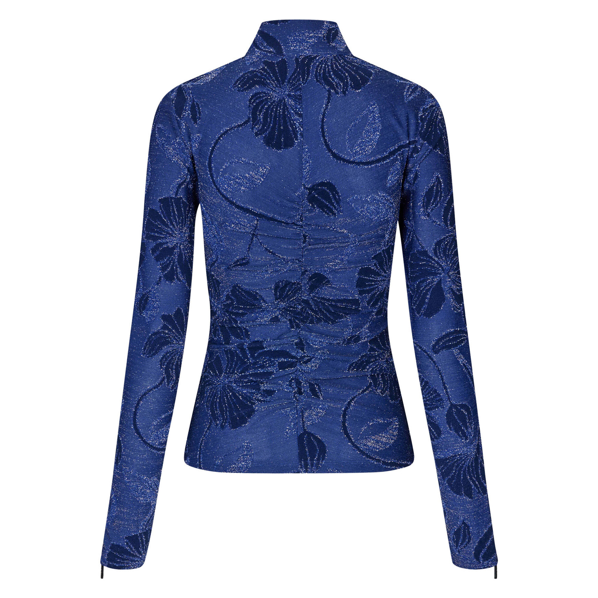 Gathered Long Sleeve High Neck Collar Top