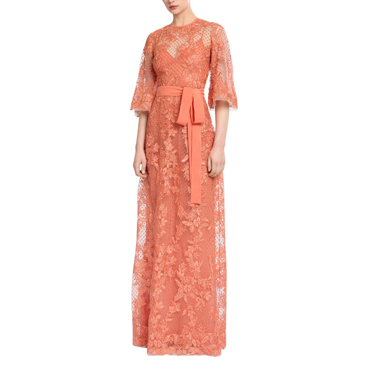 Embroidered Lace Tulle Maxi Dress image number null