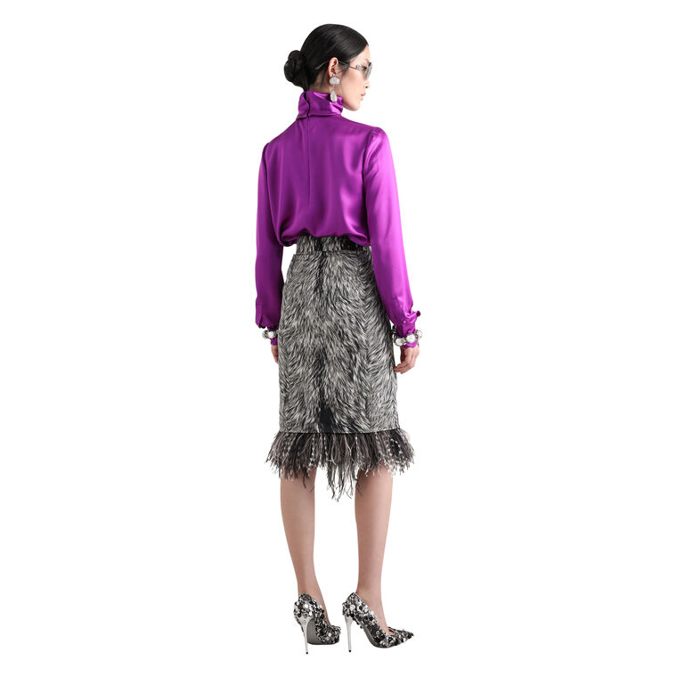 Silk Satin High Neck Long Sleeve Blouse image number null