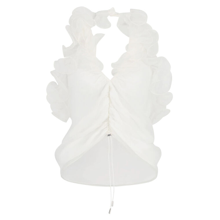 Organza Ruched Halter Top With Ruffle Detail image number null