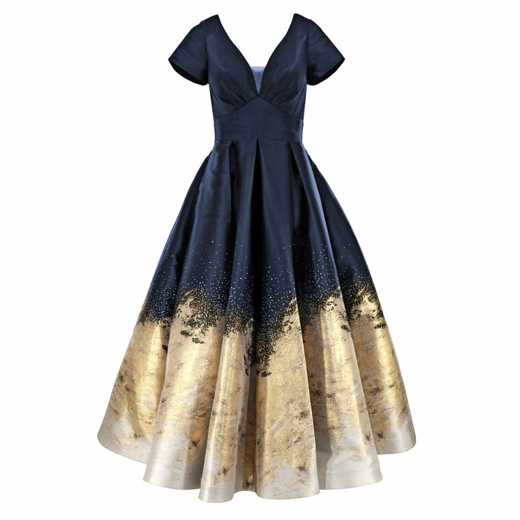 Short Sleeve Brocade T-Length Dress image number null