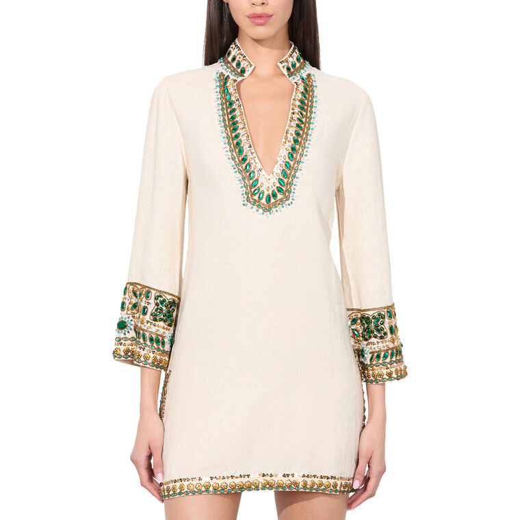 Eleonora Split Neck Embellished Tunic Dress image number null