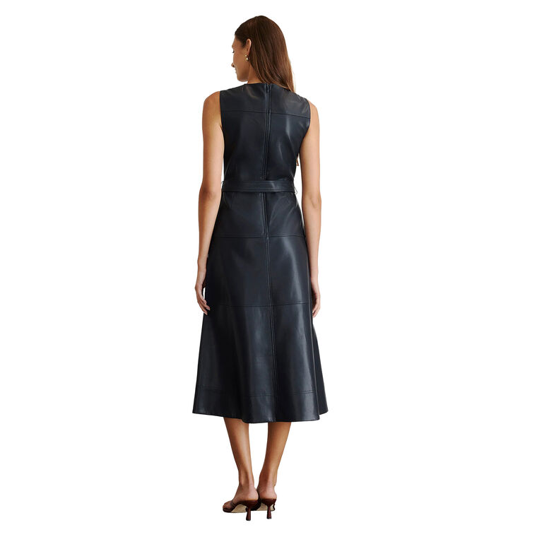 Reinella Sleeveless V-Neck Vegan Leather Midi Dress image number null
