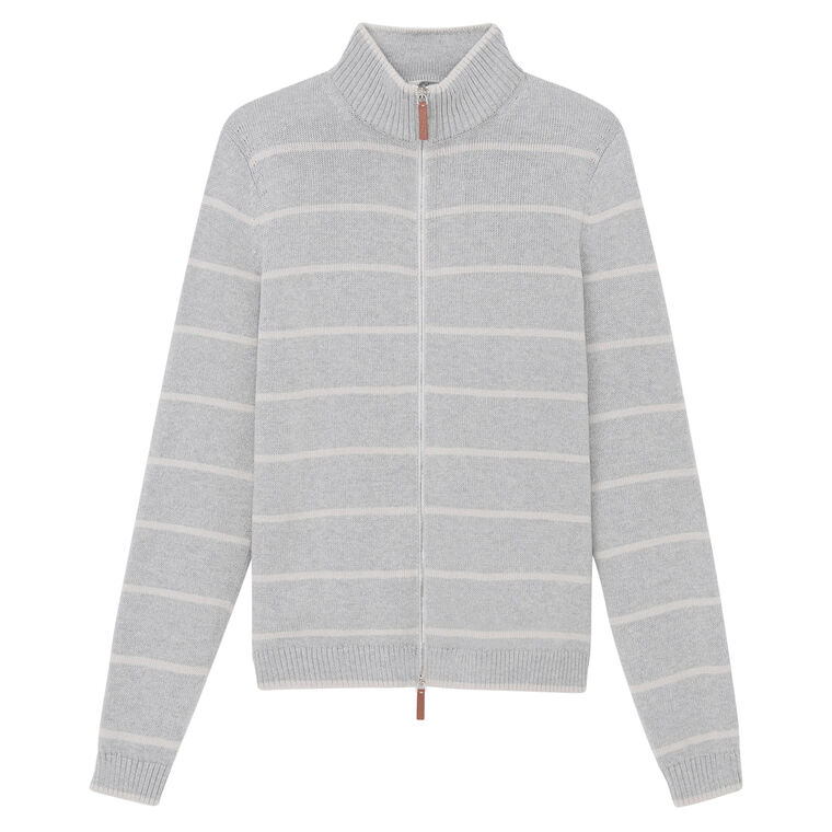 Stripe Cotton-Silk Stand Collar Cardigan image number null