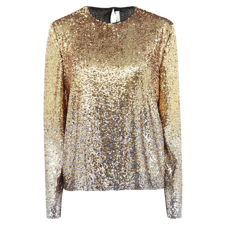 Jewel Neck Long Sleeve Sequin Top image number null