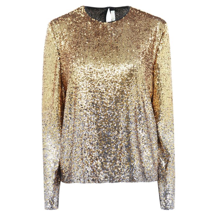 Jewel Neck Long Sleeve Sequin Top