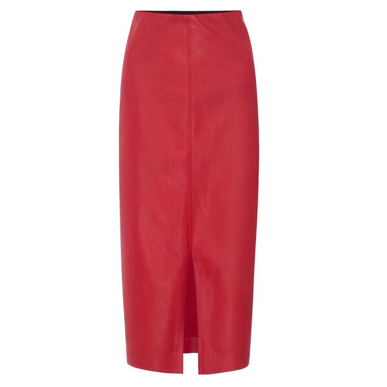 The Esme Vegan Leather Midi Skirt image number null