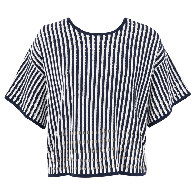 Nellie Short Sleeve Knit Pinstripe Top image number null
