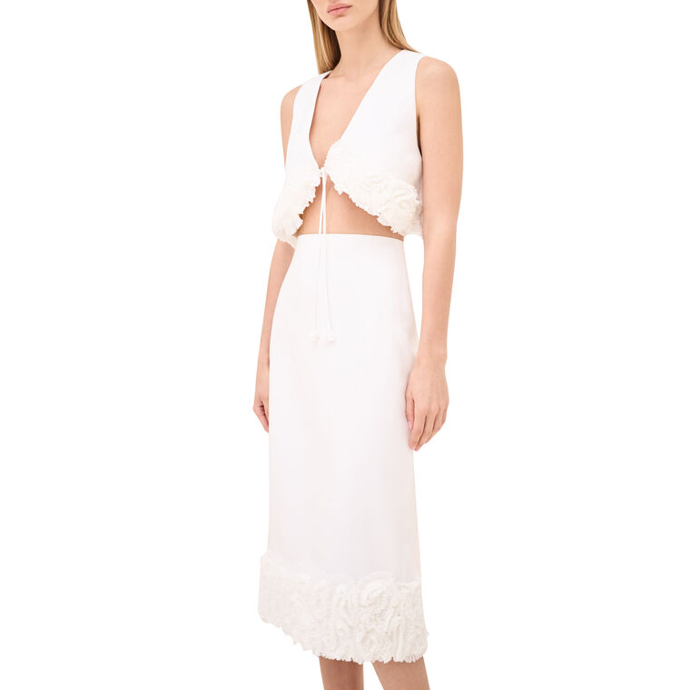 Sabine Sleeveless Tie-Front Cropped Top With Floral Trim image number null