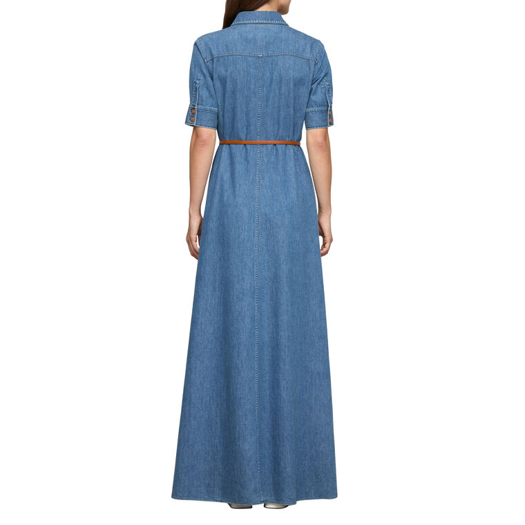 Short Sleeve Patch Pocket Chambray Maxi Shirtdress image number null