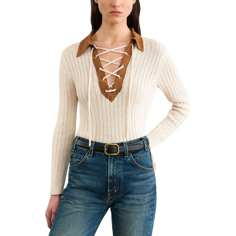 Juana Lace-Up Front Collared Sweater image number null