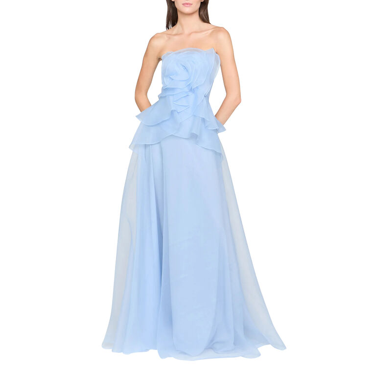 Gilda Strapless Draped Rose Organza Gown image number null
