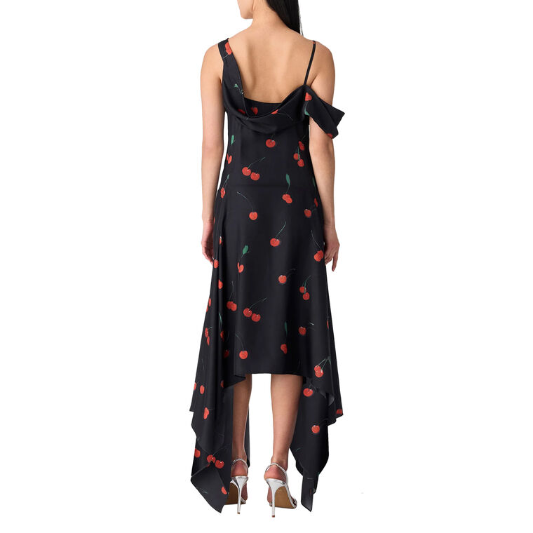 Cherry-Printed Silk Scarf Midi Dress image number null