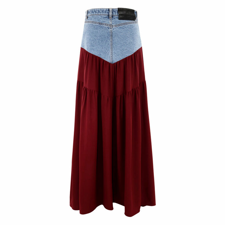 Jane Poplin Combo Denim Maxi Skirt image number null