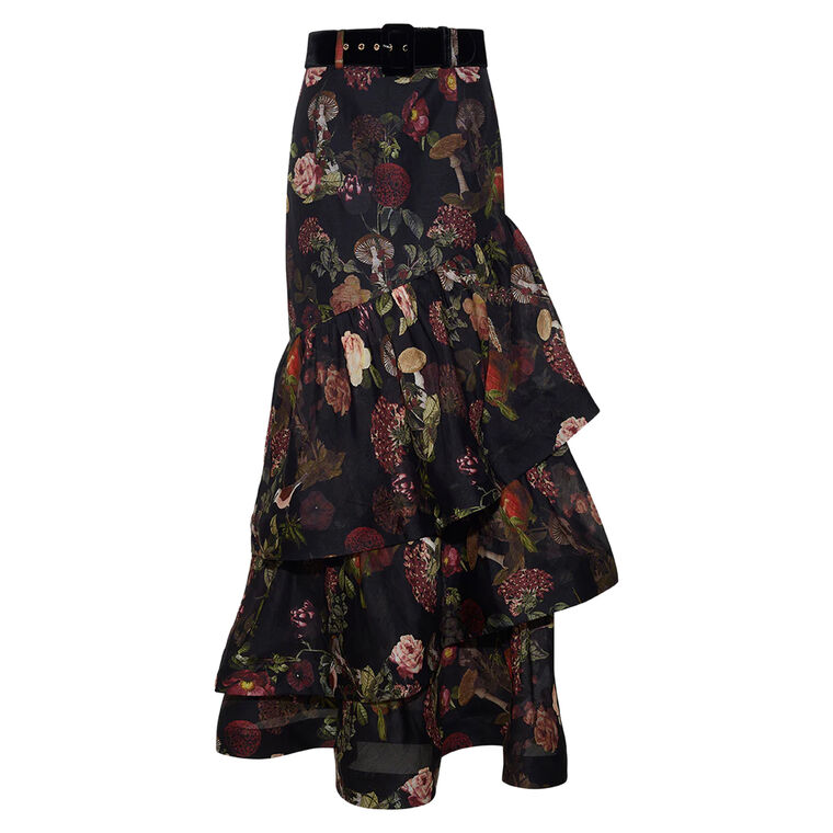 Priya Asymmetrical Tiered Ruffle Maxi Skirt image number null