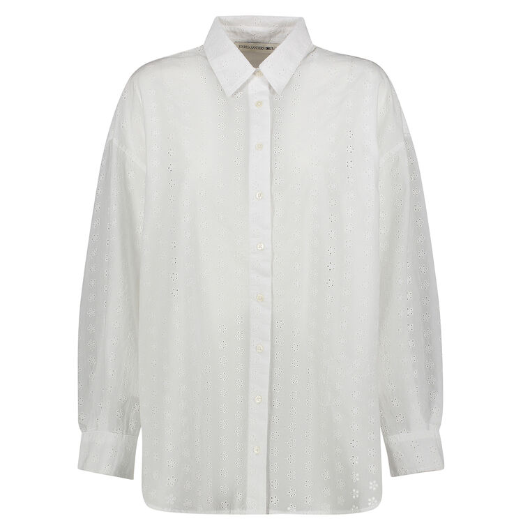 Eyelet Button Down With Neon Smiley image number null