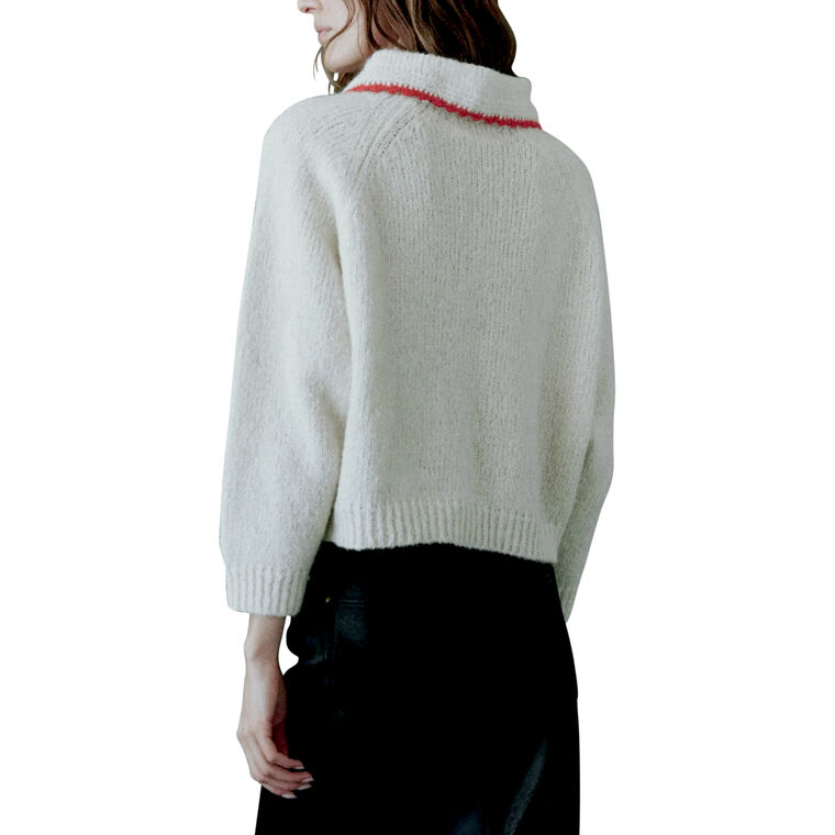 The Crochet Collar Long Sleeve Pullover Sweater image number null