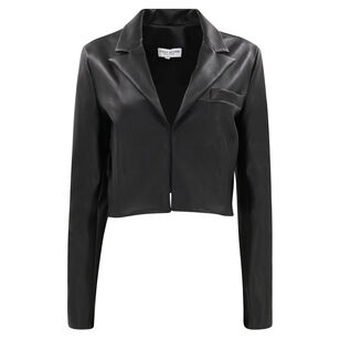 Long Sleeve Leather Cropped Tuxedo Jacket