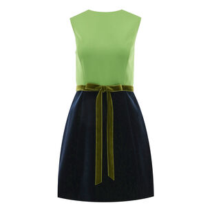 Sleeveless Jewel Neck Velvet Skirt Dress With Bow